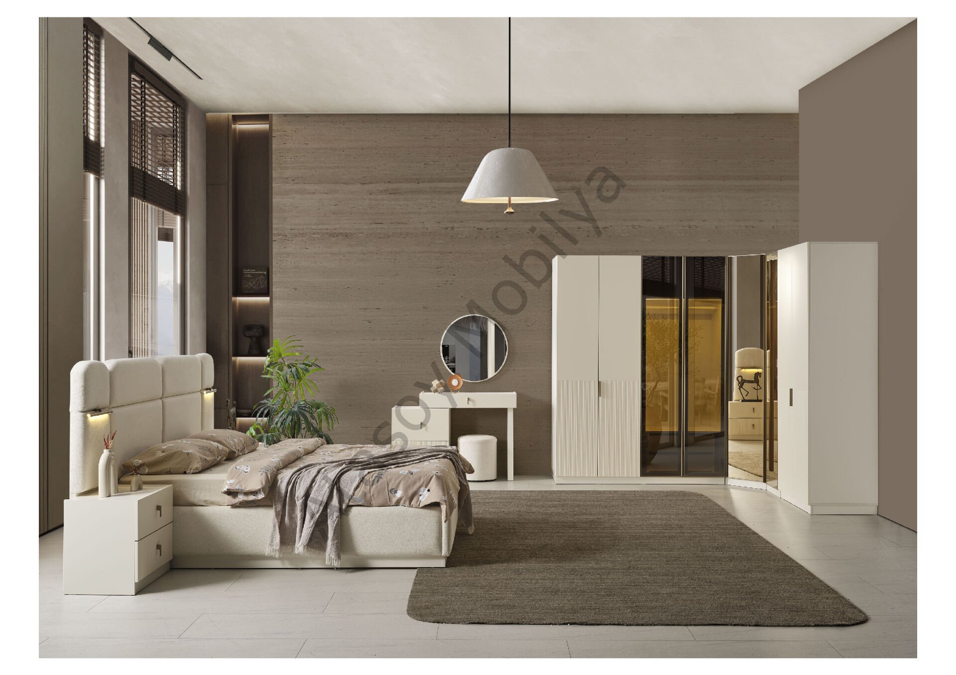 Roza Köşe Dolaplı Yatak Odası