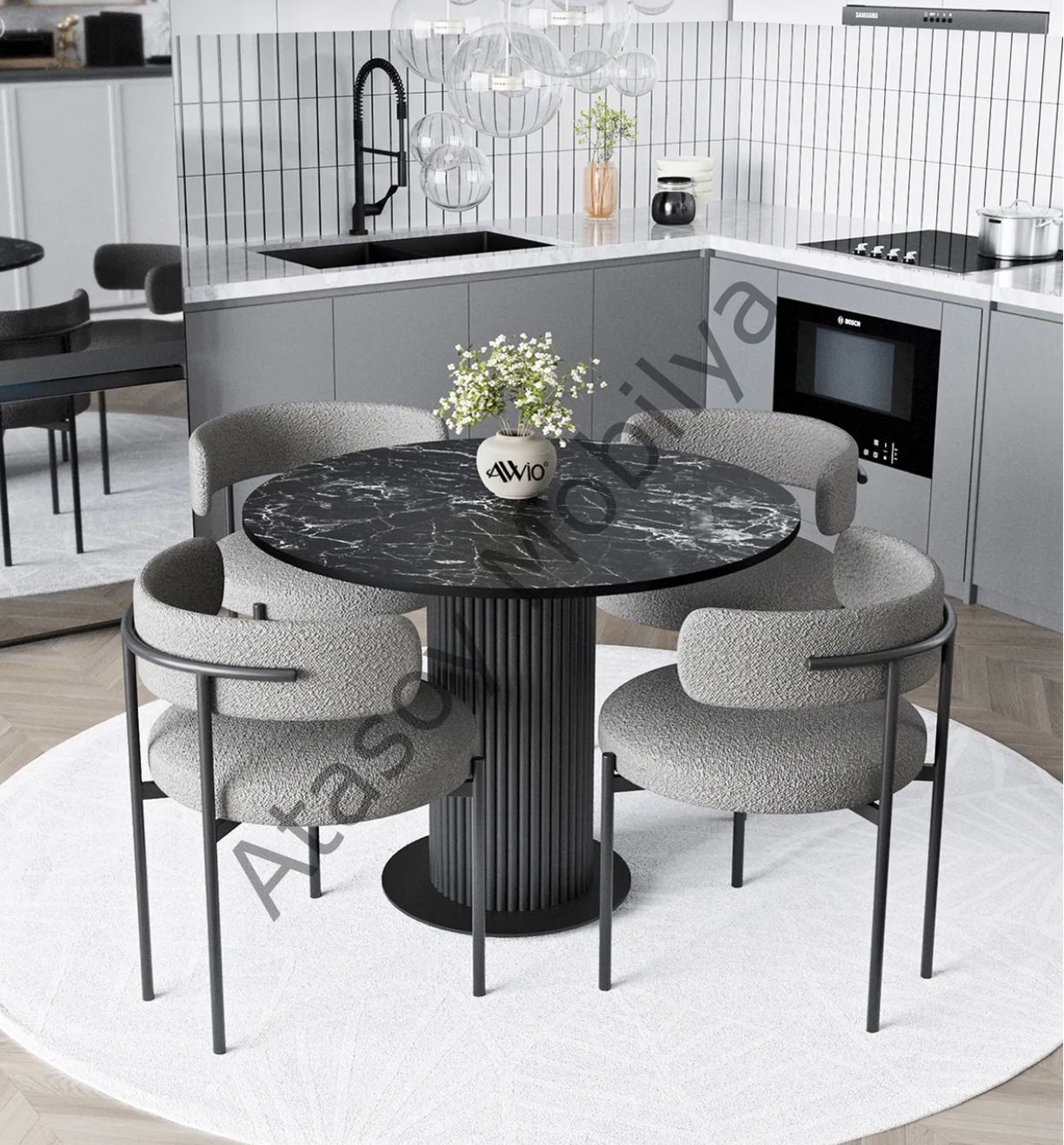 Yuvarlak mutfak masa takımı